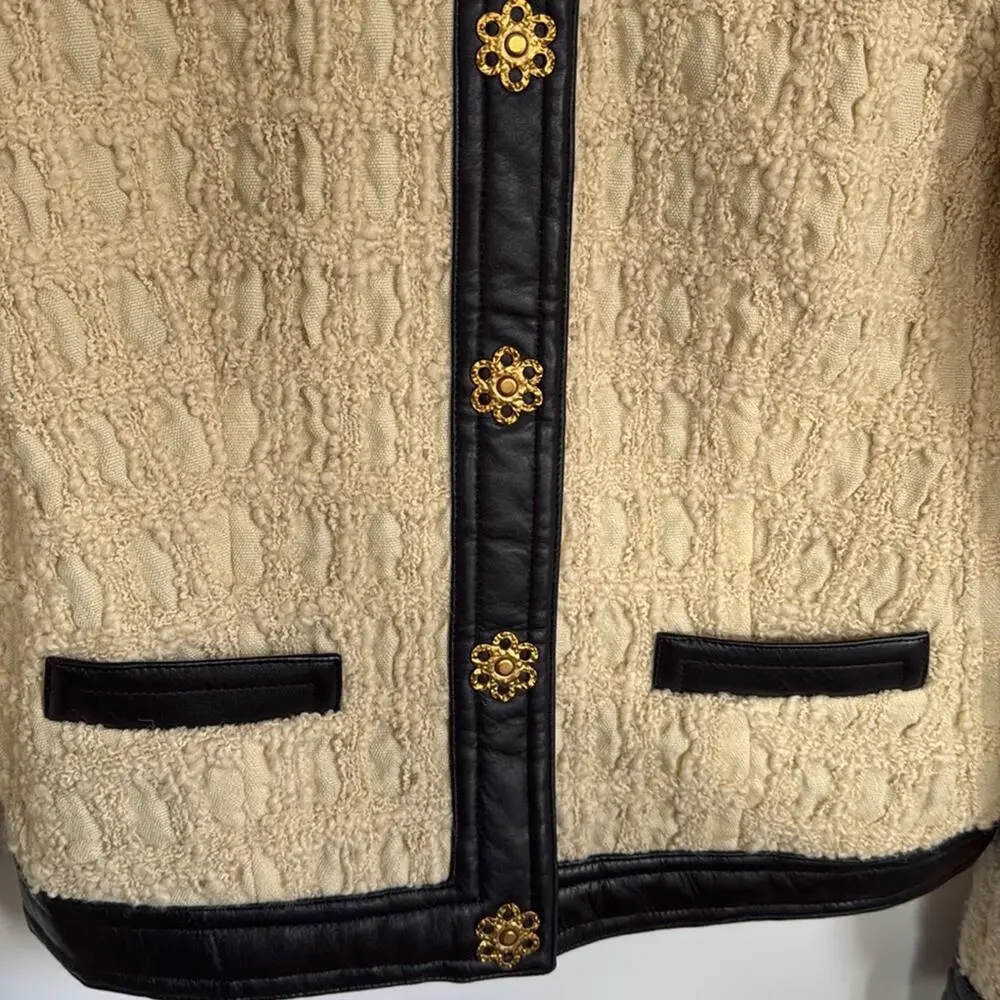 Tory Burch Cropped Boxy Tweed Wool Blend Blazer Jacket Size 0 Dark Natural Ivory